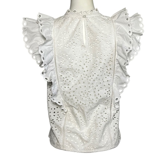 Veronica Beard Calisata Ruffled Eyelet-Embroidered Top White Cotton Size 2 - Picture 6 of 11